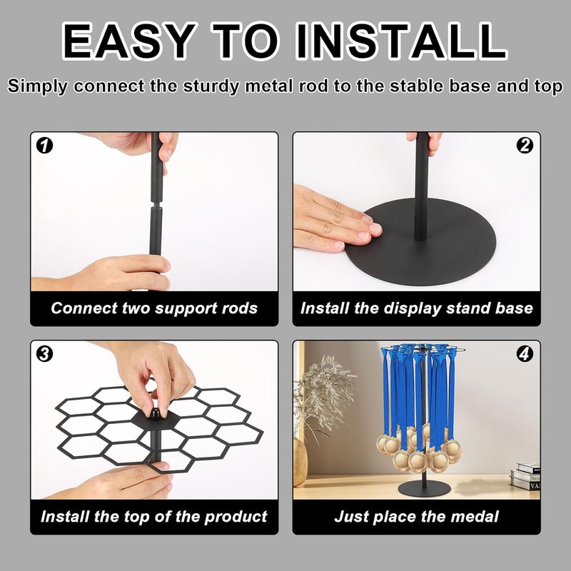 windforgecraft Medal Hanger Display Rotatable Medal Hangers Display Tabletop Medal Holder Rack Metals Display Rack Over 45 Medals Capacity for Sports Marathon Races Runners Cheer Gymnastics Soccer Softball - Image 5