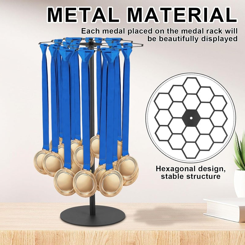 windforgecraft Medal Hanger Display Rotatable Medal Hangers Display Tabletop Medal Holder Rack Metals Display Rack Over 45 Medals Capacity for Sports Marathon Races Runners Cheer Gymnastics Soccer Softball - Image 4