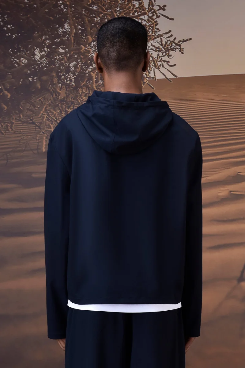 Genes Lecoanet Hemant  Navy Poly Viscose Lycra Half-Zip Hoodie for Men | Best Price UAE