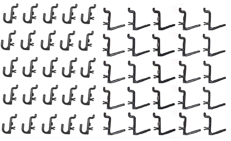 JSP Manufacturing Plastic Locking J Hook L Hook Pegboard Kit Garage Tool Craft Jewelry Storage Pegboard Organizer 50 Black - Image 2