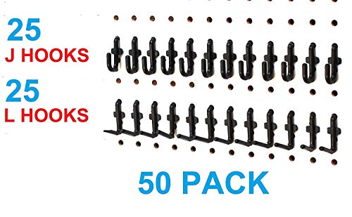 JSP Manufacturing Plastic Locking J Hook L Hook Pegboard Kit Garage Tool Craft Jewelry Storage Pegboard Organizer 50 Black - Image 3