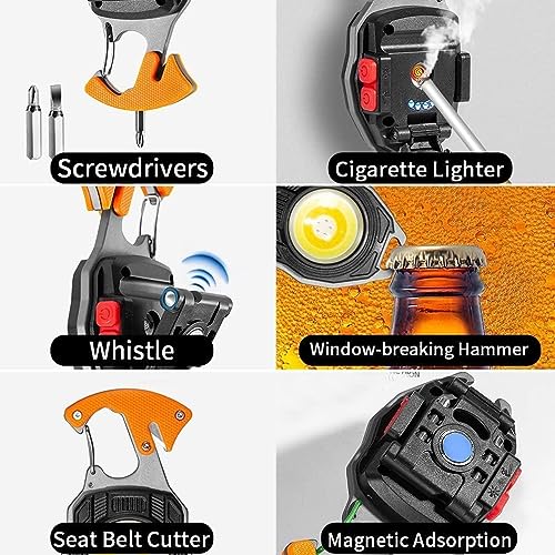 Finaxo Keychain LED Flashlight | 800 Lumens Rechargeable Torch with 7 Light Modes, Lighter, Whistle, Screwdriver, Bottle Opener & Magnetic Base | Portable Emergency COB Light for Camping & Outdoor Use - Image 4