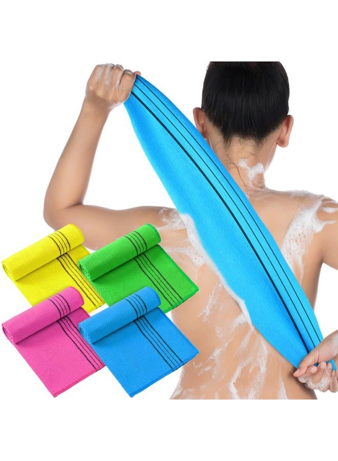 Tatuo 4 قطع قماش استحمام مقشر للجسم وكيل الظهر قماش مقشر كوري ياباني إيطالي للرجال والنساء بطول 35.5 بوصة منشفة استحمام قماش لغسل الجلد الميت (متعدد الألوان) - Image 1