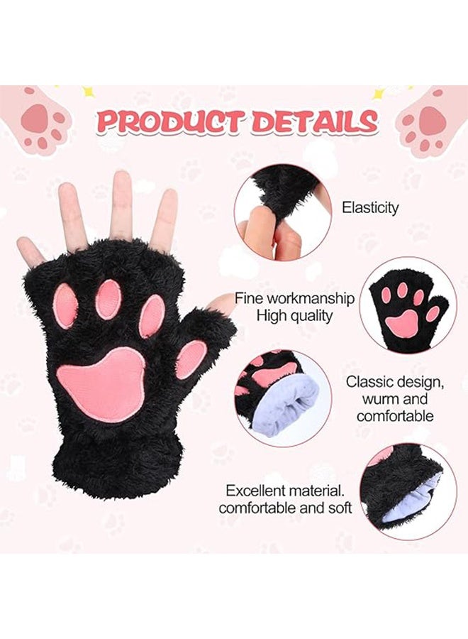 Cat Paws Gloves Fingerless, Bear Furry Paw Cute Hand, Winter Soft Warm Fingerless, Cosplay Faux Fur Plush Glove, Kawaii Glove for Women Girls - Image 3