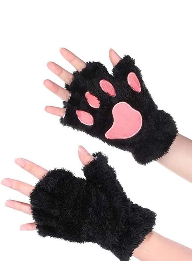 Cat Paws Gloves Fingerless, Bear Furry Paw Cute Hand, Winter Soft Warm Fingerless, Cosplay Faux Fur Plush Glove, Kawaii Glove for Women Girls - Image 1