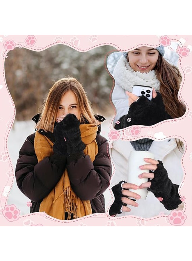 Cat Paws Gloves Fingerless, Bear Furry Paw Cute Hand, Winter Soft Warm Fingerless, Cosplay Faux Fur Plush Glove, Kawaii Glove for Women Girls - Image 5