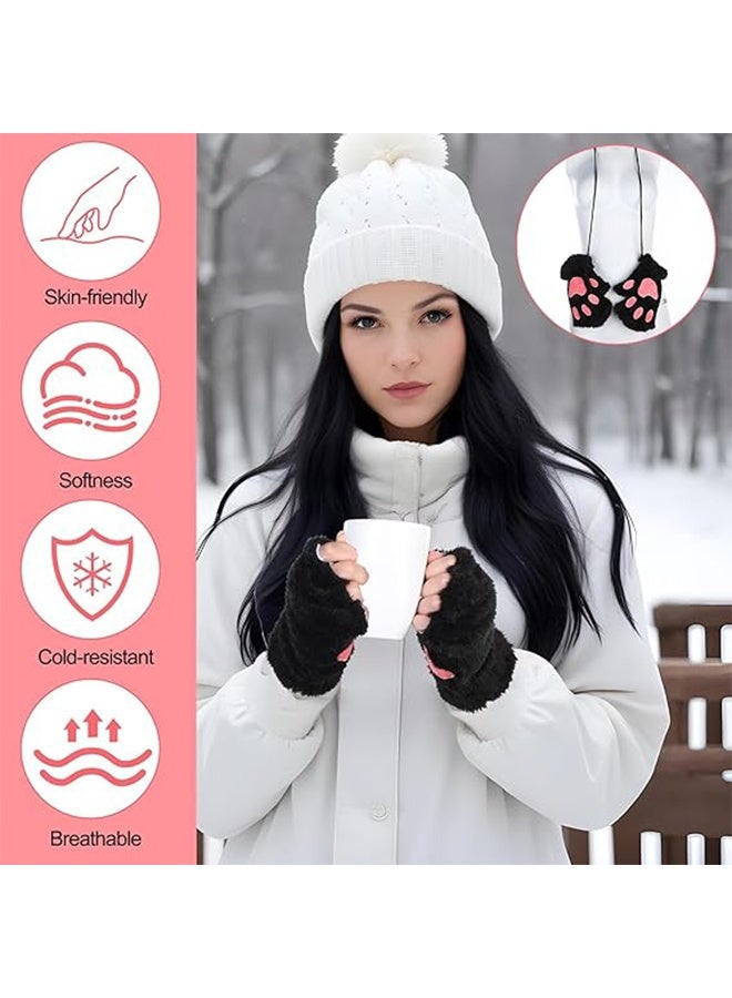 Cat Paws Gloves Fingerless, Bear Furry Paw Cute Hand, Winter Soft Warm Fingerless, Cosplay Faux Fur Plush Glove, Kawaii Glove for Women Girls - Image 4