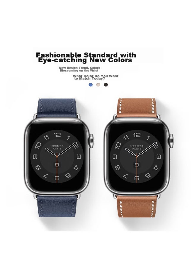 Mssm Suitable For Apple Watch Band, Apple Iwatch Hermes Style Swift Cowhide Genuine Leather Strap, Ultra/s10/9/8/7, Black, 44/45/46/49mm - Image 3