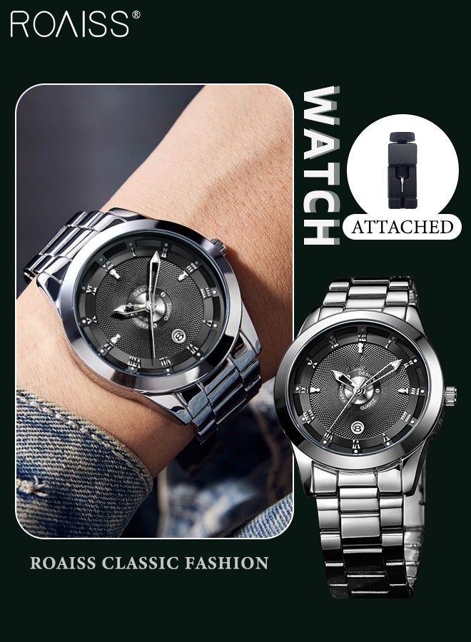 رويس ساعة رجالية كوارتز للأعمال، شاشة تناظرية، قرص دائري أسود، مع نافذة للتقويم، ساعة يد بسيطة مضيئة ومقاومة للماء كهدية للرجال - Image 1