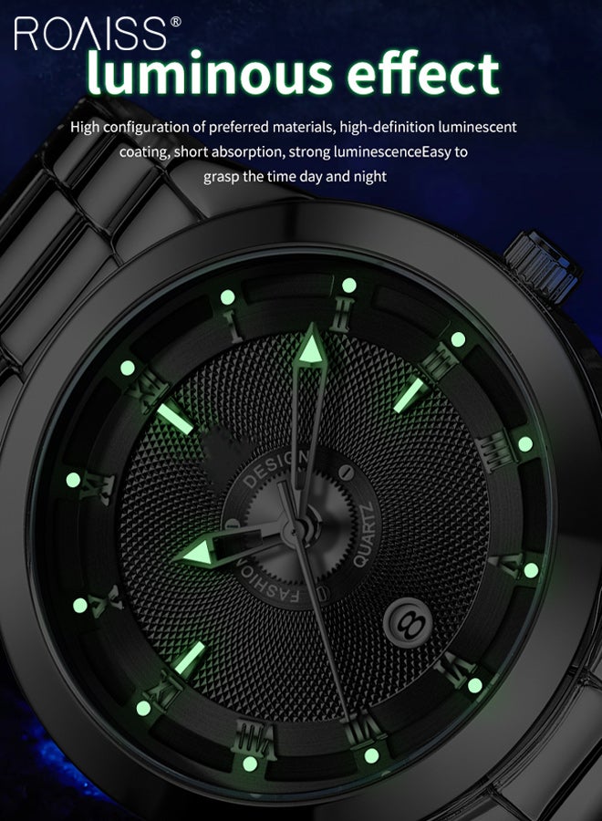 رويس ساعة رجالية كوارتز للأعمال، شاشة تناظرية، قرص دائري أسود، مع نافذة للتقويم، ساعة يد بسيطة مضيئة ومقاومة للماء كهدية للرجال - Image 4