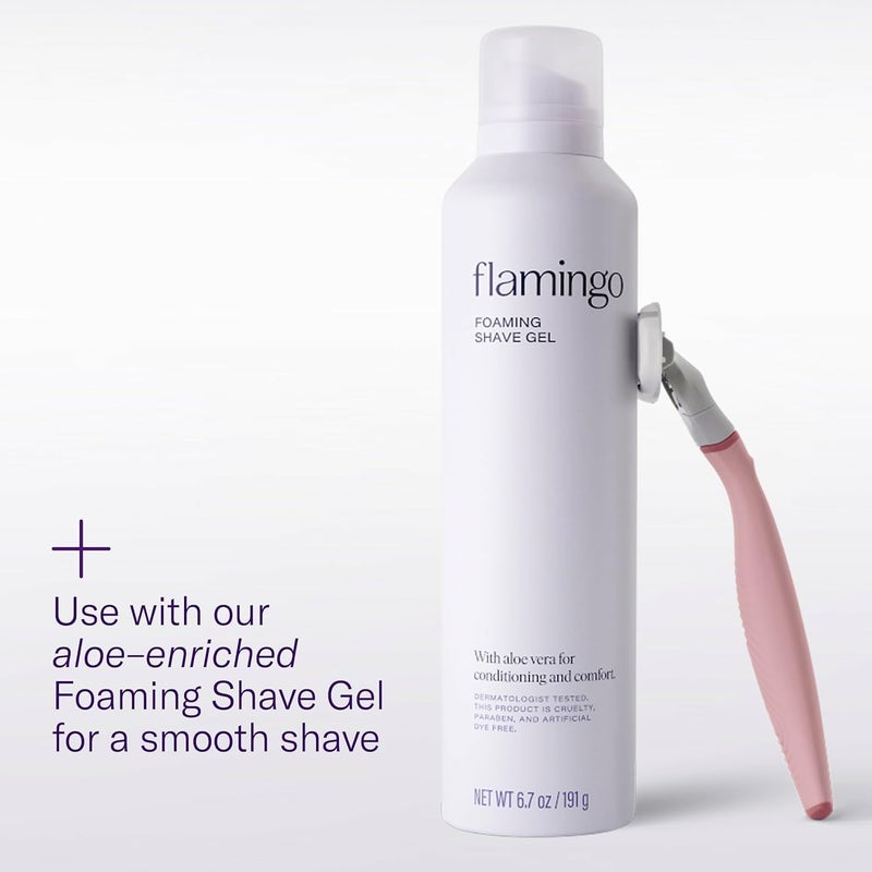 Flamingo Shaving Razor Set for Women - Original Razor Handle, 4 Blade Refills, and Shower Holder - Rose - Image 3