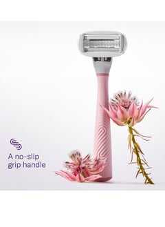FLAMINGO Flamingo Razors for Women, 1 Women's Razor Handle Rose), 4 Razor Five-Blade Refills, and 1 Shower Holder  - Image 3