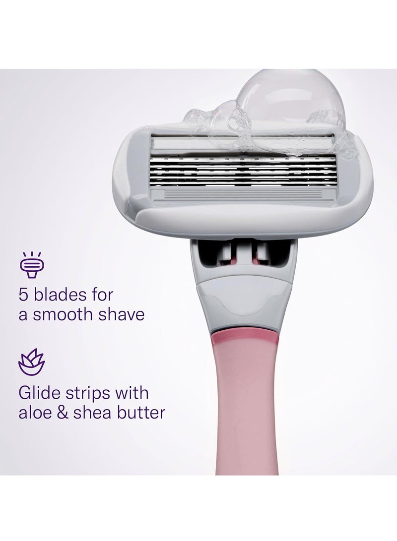 Flamingo Razors for Women, 1 Women's Razor Handle Rose), 4 Razor Five-Blade Refills, and 1 Shower Holder - Image 2