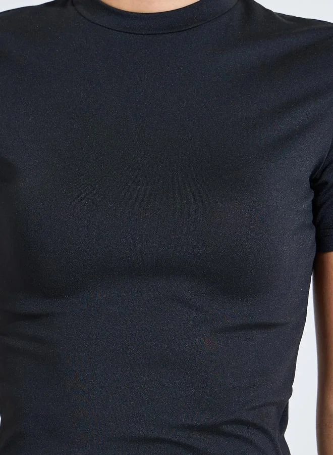 Styli Active  Black Solid Fitted T-Shirt And Flared Pants Active Set for Women | Best Price UAE