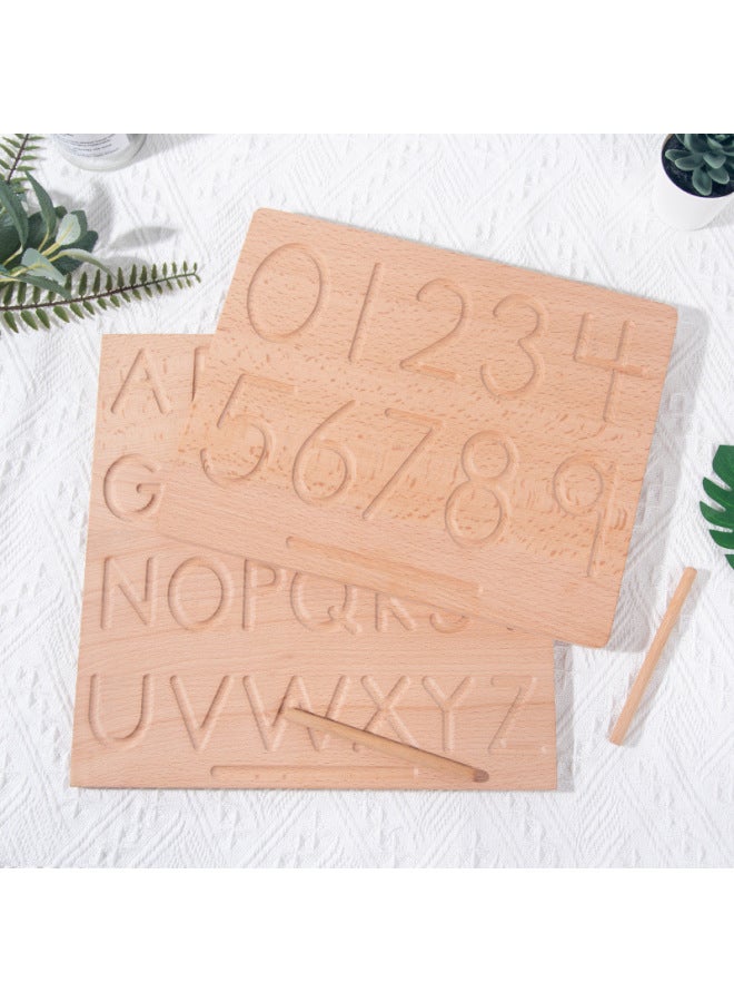 Price Wooden Concave-convex Groove Practice Board Early Education Montessori Digital Letter Geometry Beech Blind Writing Board-Color:TC-Bamboo (Arabic Blind Writing Board) - Image 2