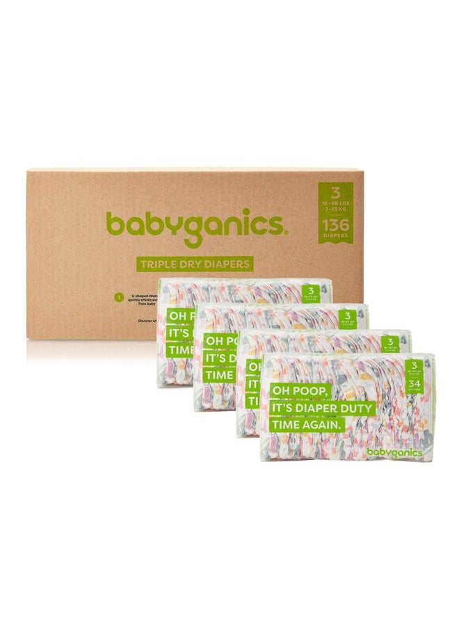 Babyganics - Size 3, 136 count, Absorbent, Breathable, Triple Dry Protection Diapers - Image 1