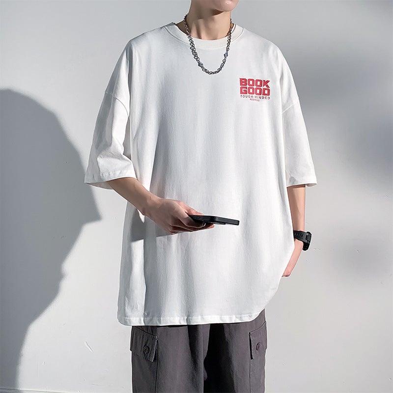 Black 240G Heavy Short Sleeve T-Shirt Men'S Fashion Brand Style Loose Letter Printed Half Sleeve - Image 1