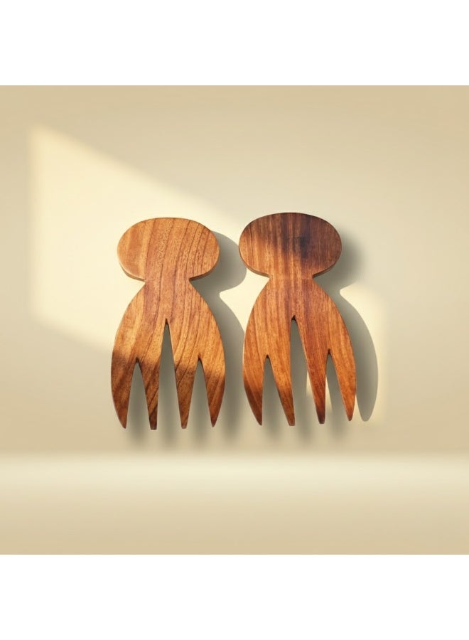 كذا هوم طقم أدوات تقديم سلطة خشبية فاخر (قطعتان) – تصميم عصري يدوي للتقديم والسلطات والمكرونة - Image 1