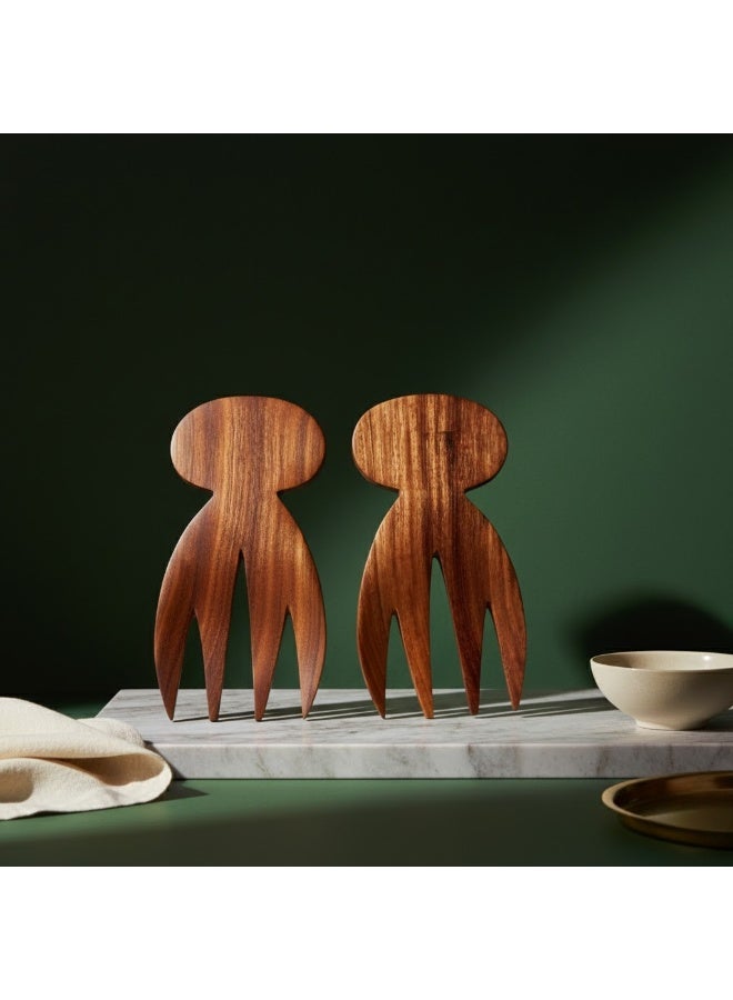 كذا هوم طقم أدوات تقديم سلطة خشبية فاخر (قطعتان) – تصميم عصري يدوي للتقديم والسلطات والمكرونة - Image 4