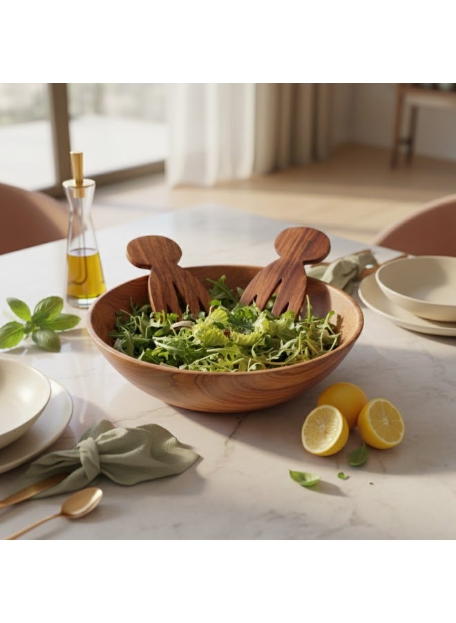 كذا هوم طقم أدوات تقديم سلطة خشبية فاخر (قطعتان) – تصميم عصري يدوي للتقديم والسلطات والمكرونة - Image 2