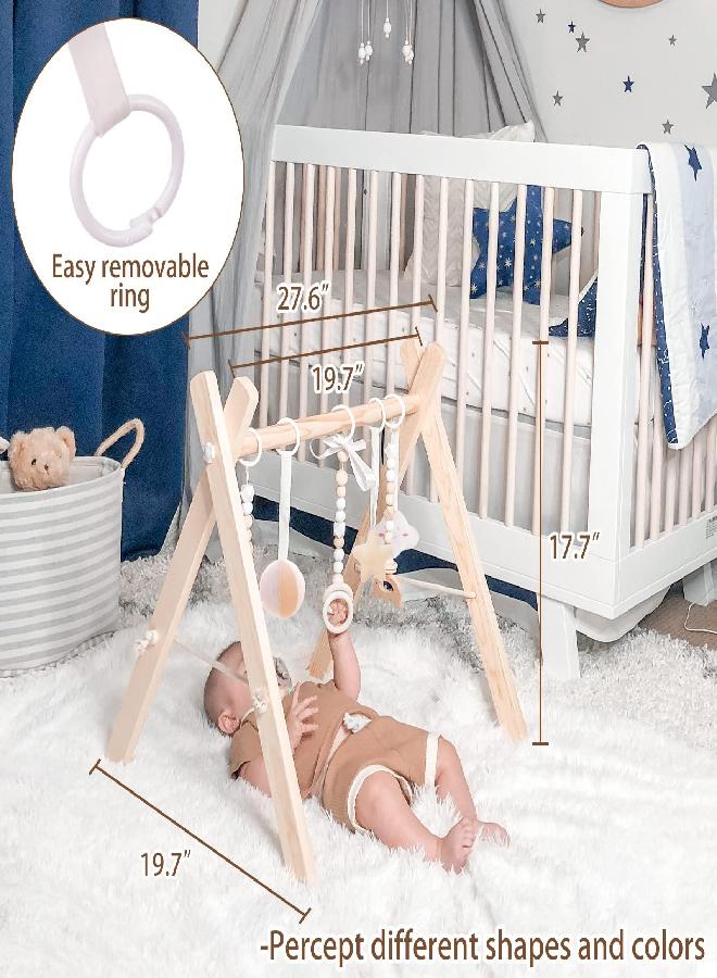 funny supply Wooden Baby Gym with 6 Gym Toys Foldable Baby Play Gym Frame Activity Center Hanging Bar Newborn Gift - Image 3