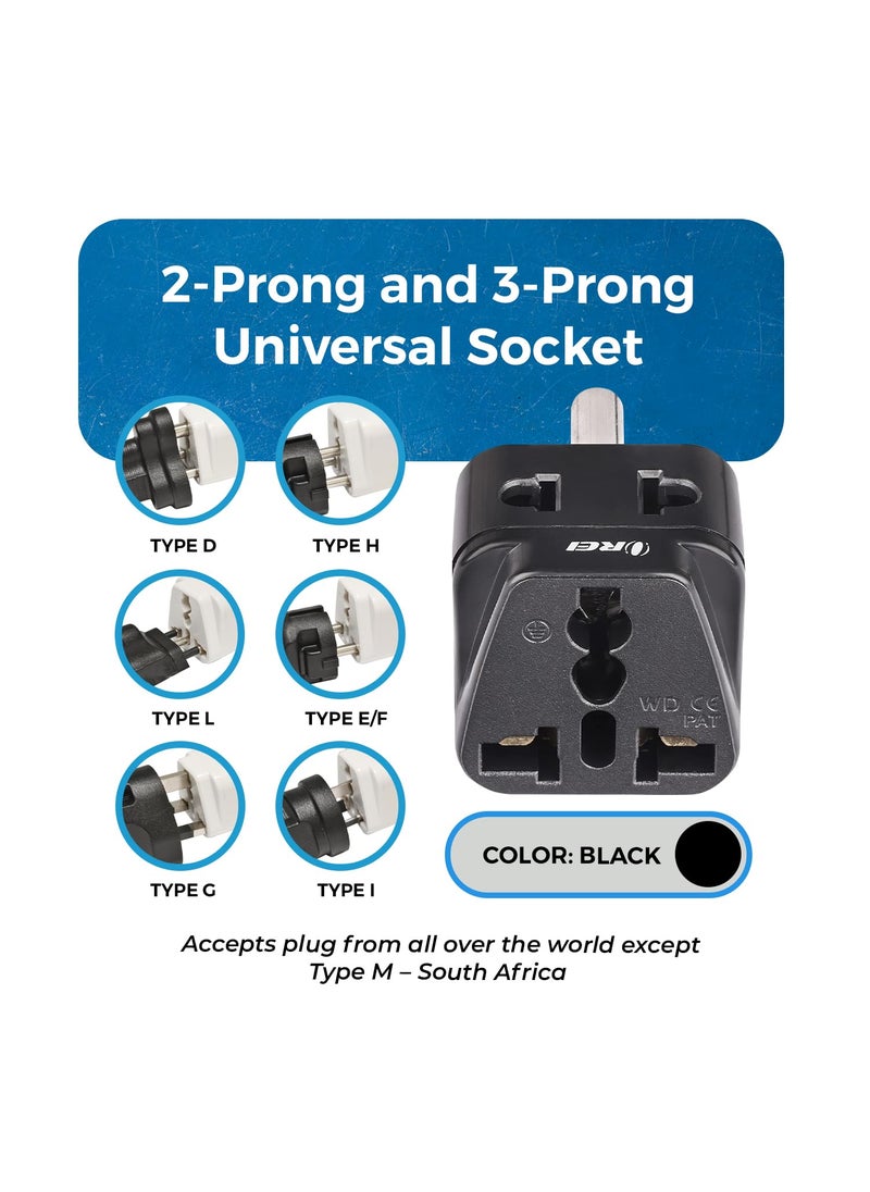OREI OREI US Adapter Converter for India USA UK China More Australia to India Plug Converter Type D Plug Adapter 2 in 1 CE RoHS Black 2 Pack  - Image 3