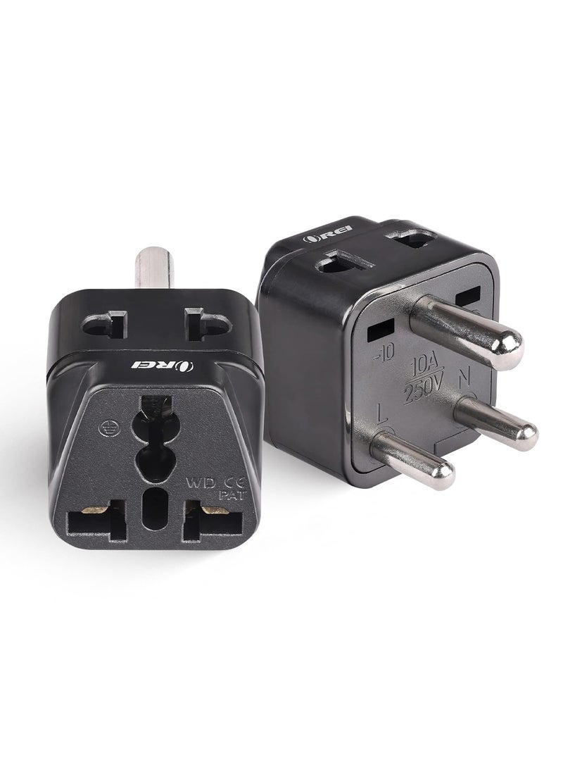 OREI OREI US Adapter Converter for India USA UK China More Australia to India Plug Converter Type D Plug Adapter 2 in 1 CE RoHS Black 2 Pack  - Image 1