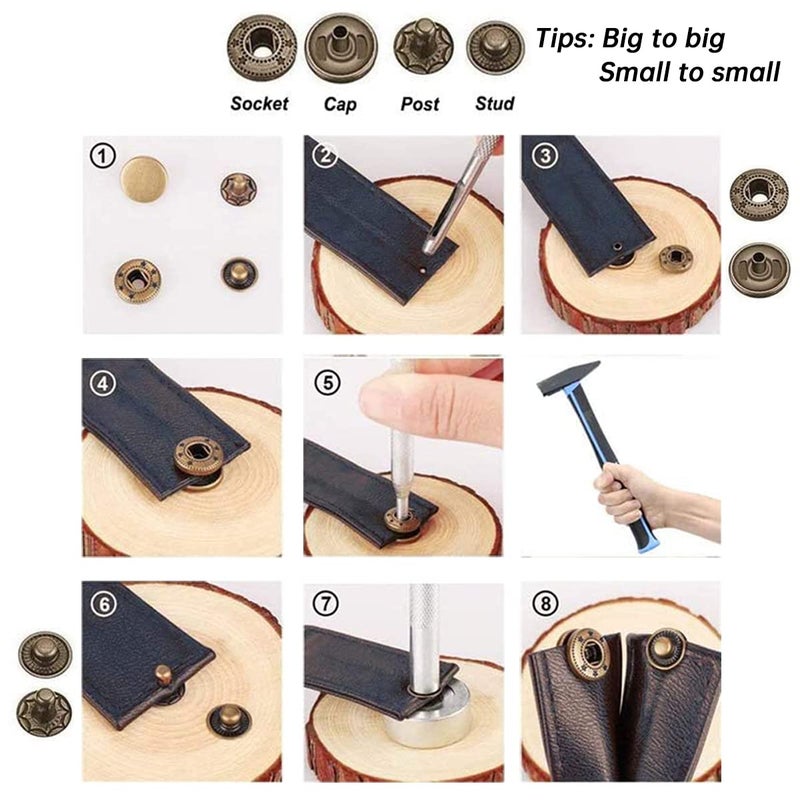 MSDADA 132pcs Snap Fasteners Kit, Sewing Leather Metal Snaps Buttons Set Rust Proof Press Studs with 6Pcs Fixing Tools for Clothing Craft Repairs Halloween Decoration - Image 3