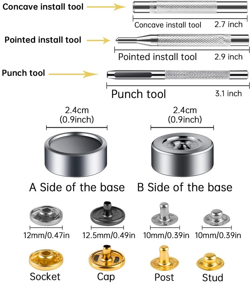 MSDADA 132pcs Snap Fasteners Kit, Sewing Leather Metal Snaps Buttons Set Rust Proof Press Studs with 6Pcs Fixing Tools for Clothing Craft Repairs Halloween Decoration - Image 5