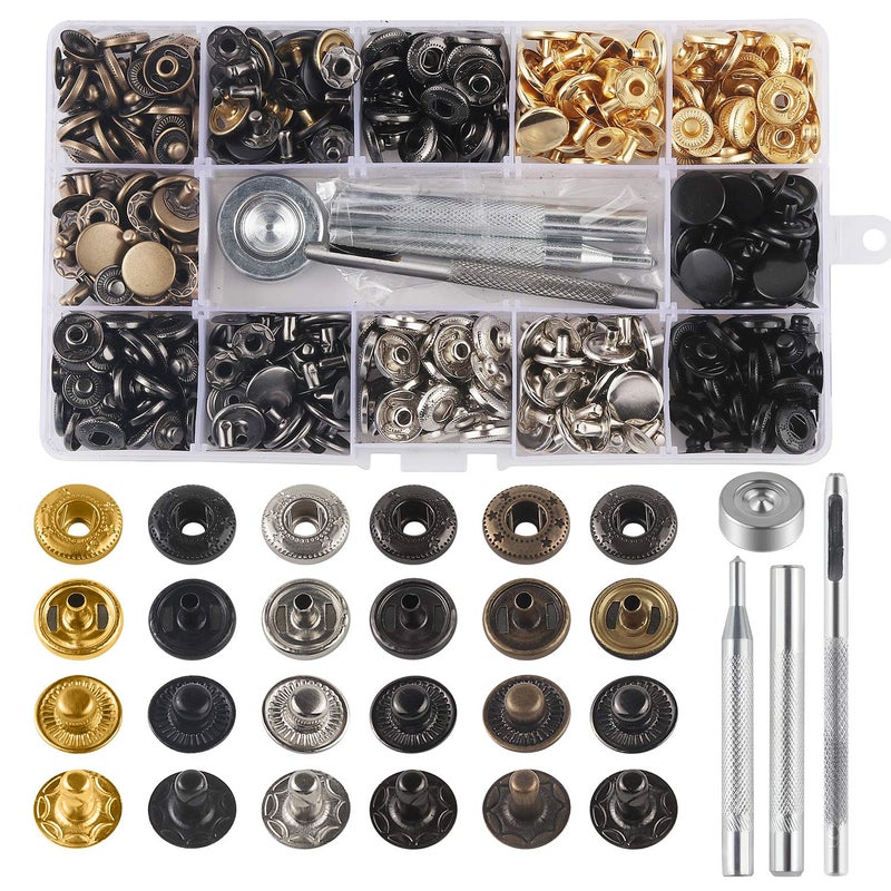 MSDADA 132pcs Snap Fasteners Kit, Sewing Leather Metal Snaps Buttons Set Rust Proof Press Studs with 6Pcs Fixing Tools for Clothing Craft Repairs Halloween Decoration - Image 1