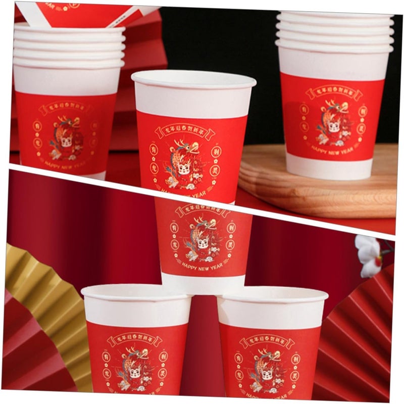 50pcs Red Thickened Paper Drinking Cups 210ml Party Juice Cups for Wedding Tea Ceremony and New Year Celebration Disposable Water Holders - Image 3