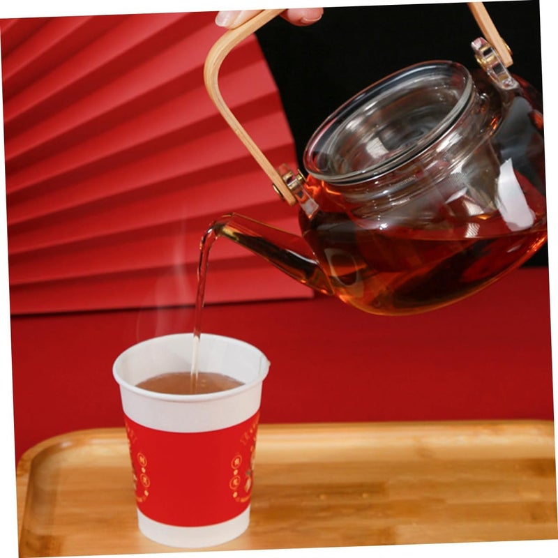 50pcs Red Thickened Paper Drinking Cups 210ml Party Juice Cups for Wedding Tea Ceremony and New Year Celebration Disposable Water Holders - Image 4