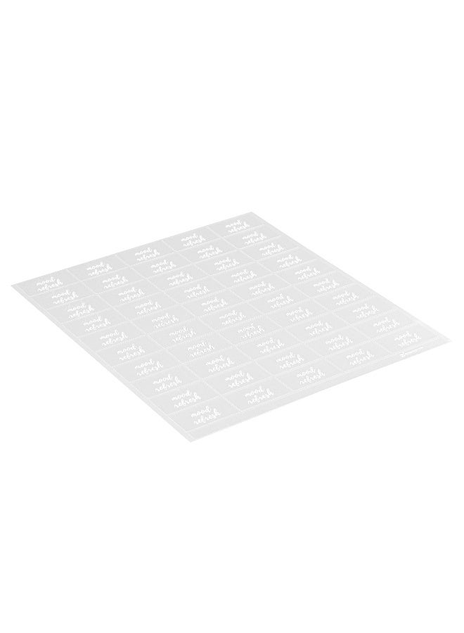 Restaurantware 1.9 x 1 Inch Mood Refresh Juice Bottle Labels, 100 Self-Adhesive Labels For Bottles - Resists Condensation, For Drink Pouches, Clear With White Font Plastic Water-Resistant Labels - Image 1