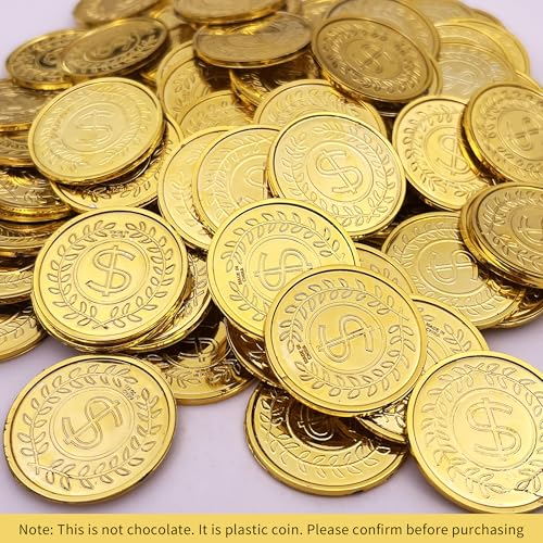 KOMIDK عملات ذهبية بلاستيكية مزيفة KOMIDK 100 قطعة للعبة البحث عن الكنز وهدايا الحفلات - Image 5