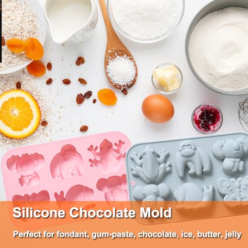 OURASHERO 2 Pack Chocolate Molds Elephant Monkey Frog Silicone Molds for Cake Gummy Jello Ice Cube Crayon, Cake Decoration Soap Molds Silicone Baking Mold Making Kit, Lovely & Fun for Kids - Image 5