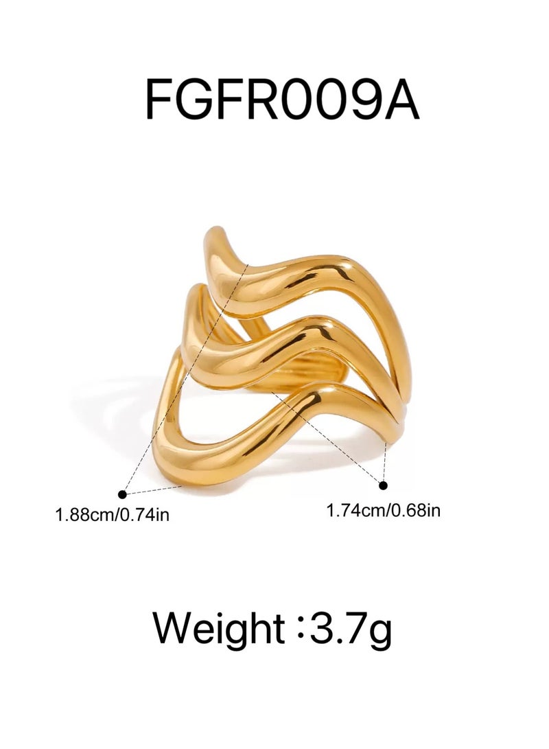 خاتم ذهبي ثلاثي الطبقات بتشكيل مفرغ فاخر ✨ حجم متكيف ذكياً - هيكل شمسي أنيق ضد الحساسية لإطلالة أميرية مبسطة - Image 2