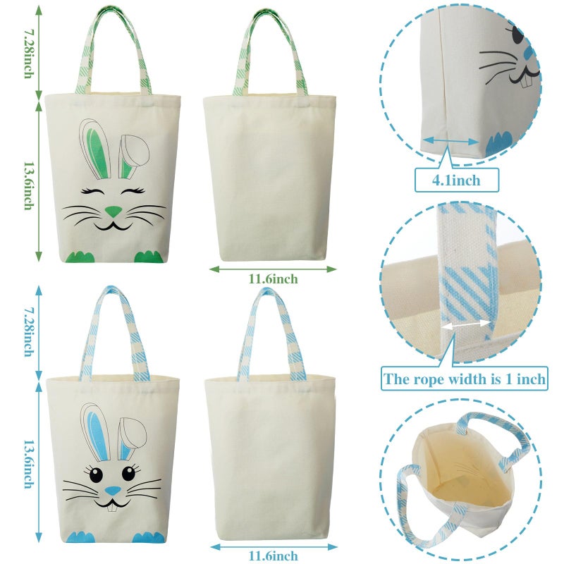 Weewooday 4 Pcs Easter Canvas Bunny Bags Reusable Tote with Handles Spring Candy Gift Baskets for Kids Boys Girls Egg Hunt(Purple,Yellow,Green,Orange,Easter) - Image 3