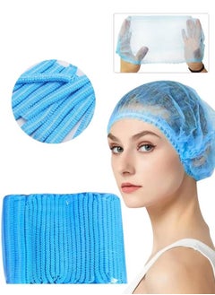 MiMi & BeiBei 100Pcs Bouffant Caps Surgical Head Caps Bouffant Non Woven Cap Dustproof and Disposable Caps Non Woven Shower Caps Disposable Hair Nets Surgical Caps Blue  - Image 1