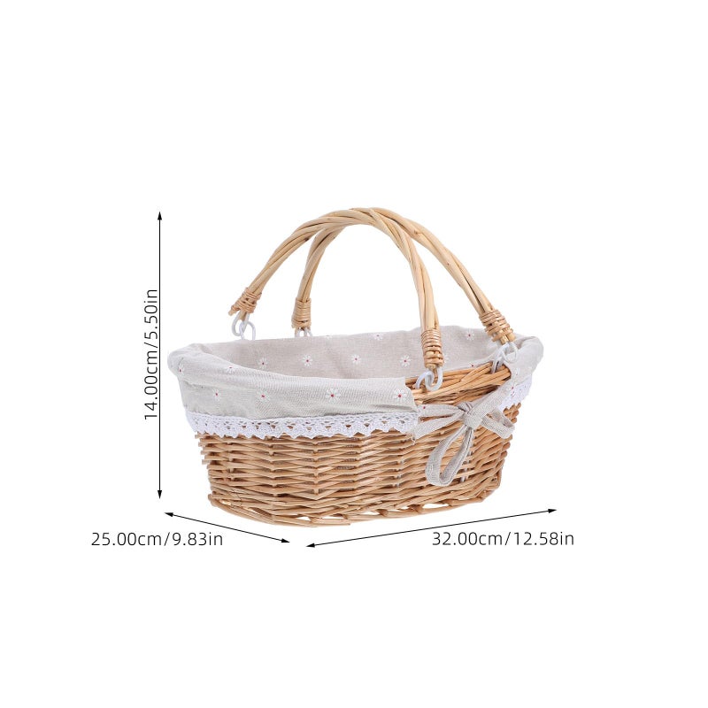 Healifty Rattan Picnic Basket with Double Folding Handles Daisy Burlap Liner Hand-Woven Multi-Purpose Easter Eggs Tray for Food Bread Table Storage Basket Home Decor and More, 13X10X5.5 in - Image 2