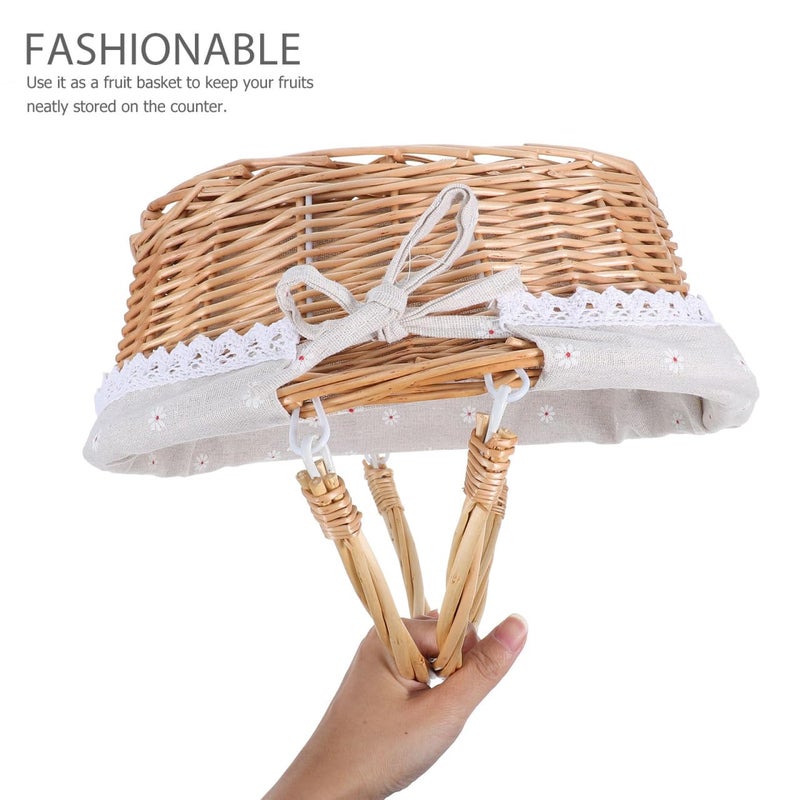 Healifty Rattan Picnic Basket with Double Folding Handles Daisy Burlap Liner Hand-Woven Multi-Purpose Easter Eggs Tray for Food Bread Table Storage Basket Home Decor and More, 13X10X5.5 in - Image 5