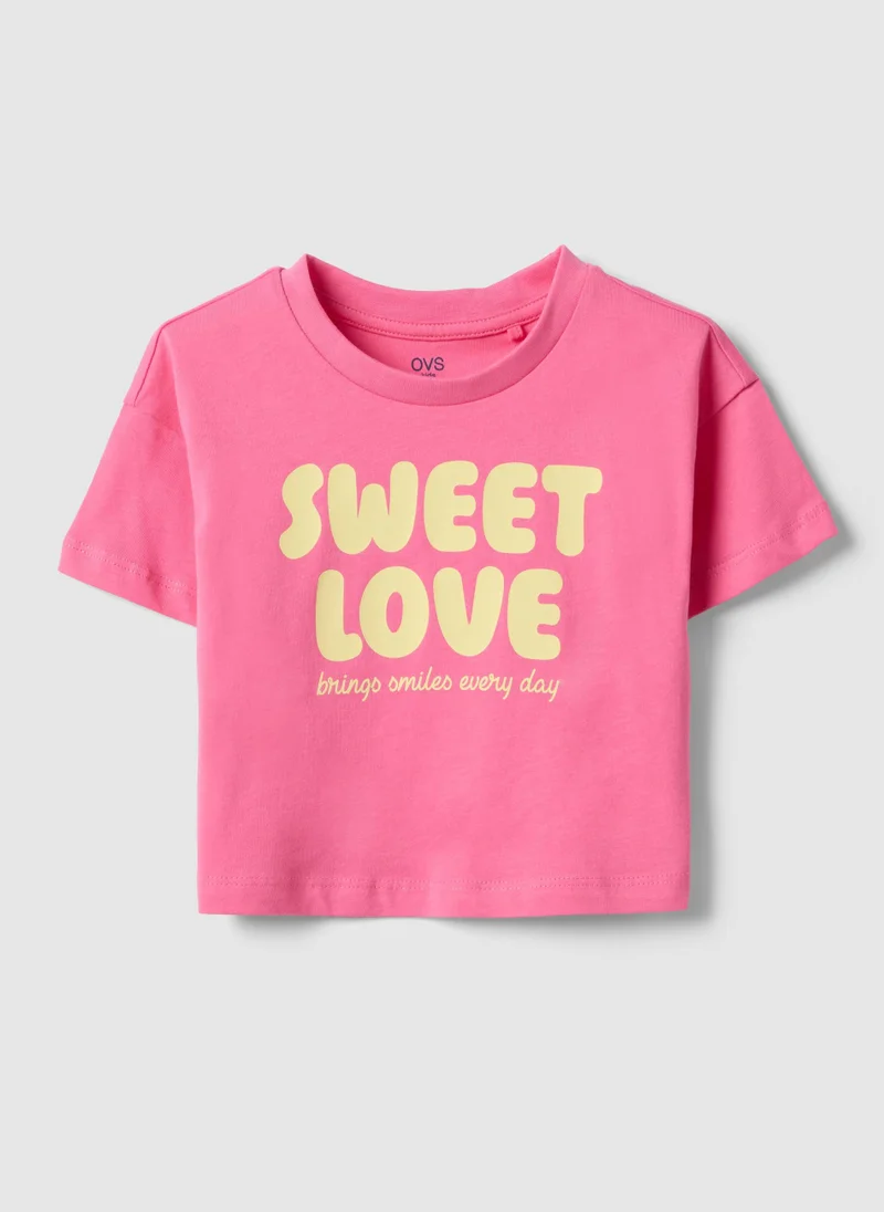 Ovs Ovs Girls' Pink Pure Cotton Boxy Fit T-Shirt With Print