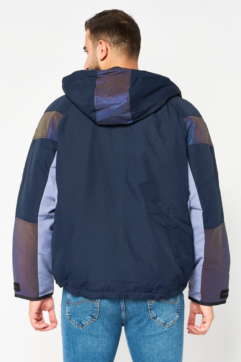 Selected Homme Men Graphic Print Hooded Jacket, Navy - Image 3