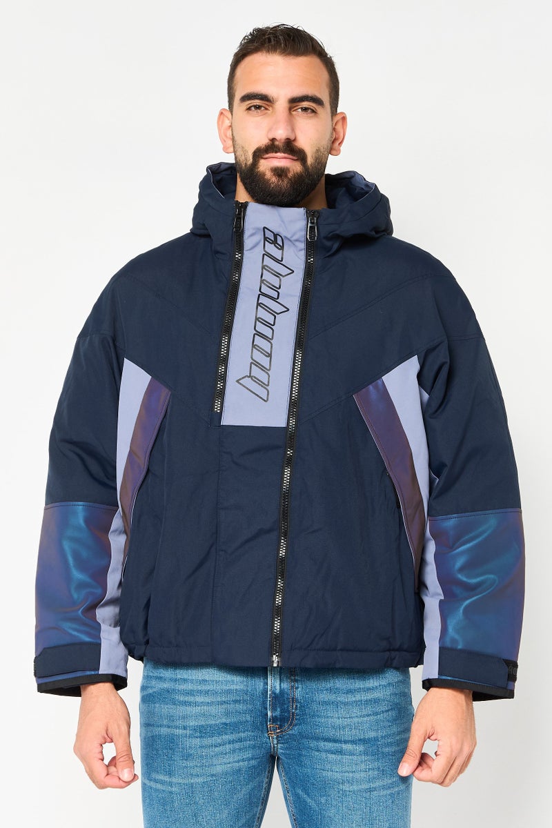 Selected Homme Men Graphic Print Hooded Jacket, Navy - Image 1