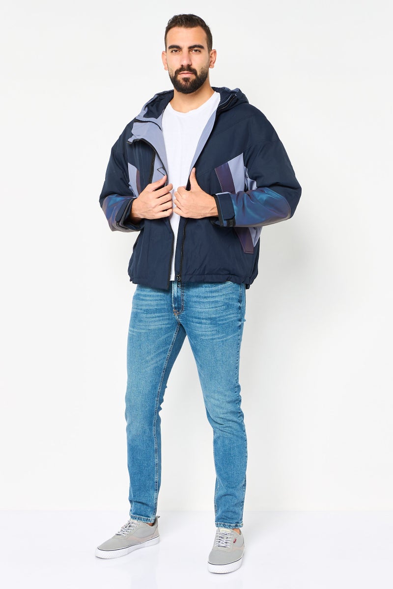 Selected Homme Men Graphic Print Hooded Jacket, Navy - Image 4