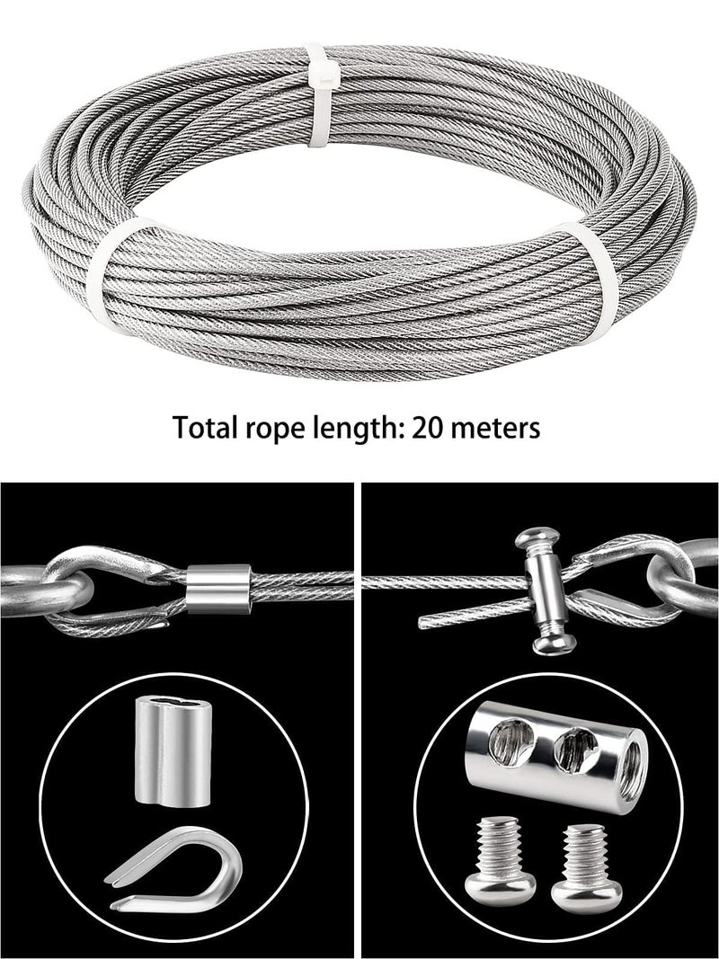 TooTaci 1/8 Wire Rope Kit, 66ft Vinyl Coated Stainless Steel Cable with Crimping Loops, Rope Clamps, Thimbles, 7×7 Strands Metal Wire Cable for String Light Hanging Kit, Clothesline, Shade Sails - Image 3