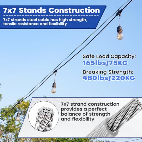 TooTaci 1/8 Wire Rope Kit, 66ft Vinyl Coated Stainless Steel Cable with Crimping Loops, Rope Clamps, Thimbles, 7×7 Strands Metal Wire Cable for String Light Hanging Kit, Clothesline, Shade Sails - Image 5