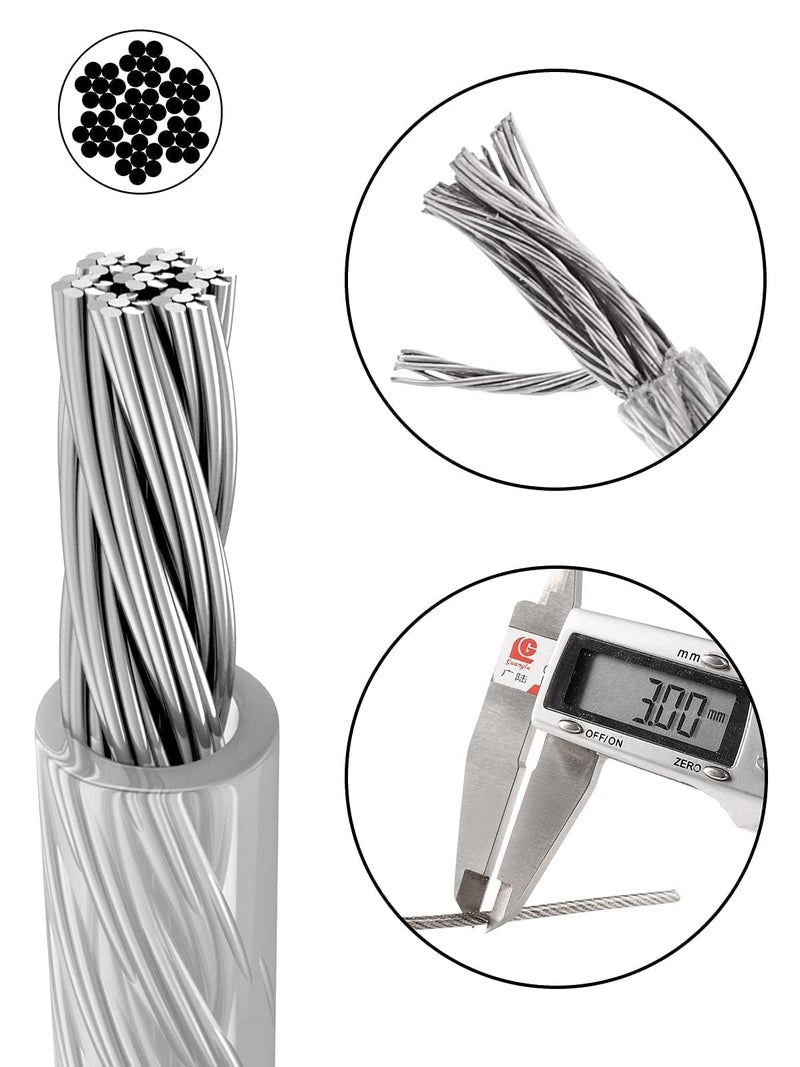 TooTaci 1/8 Wire Rope Kit, 66ft Vinyl Coated Stainless Steel Cable with Crimping Loops, Rope Clamps, Thimbles, 7×7 Strands Metal Wire Cable for String Light Hanging Kit, Clothesline, Shade Sails - Image 2