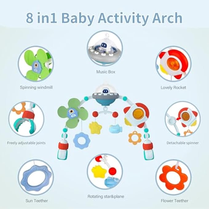 MUSICAL BABY STROLLER ARCH TOYS, TRAVEL CAR SEAT TOYS, BABY PLAY ARCH CRIB ACCESSORY TOYS, MOBILE FOR BASSINET, PRAM ACTIVITY ARCH BAR TOYS FOR BABIES INFANTS - Image 4