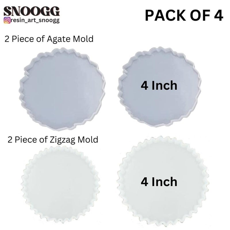 SNOOGG Pack of 4 Inch/ 2 Piece of Agate and 2 Piece of Zigzag Mould Epoxy Resin Casting Moulds for Making and DY for Coaster, Cups Mats, Photo Display, Mantra Frame,Home Decoration and More. - Image 2