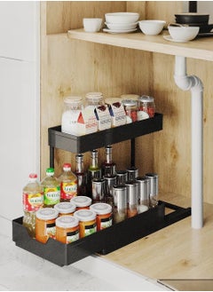XiuWoo Under Sink Storage Organizer Bathroom Countertop Organizer 2-Tier Sliding Kitchen Cabinet Organization with Hooks Multi-purpose Shelf Organizer For Kitchen Bathroom Bedroom Office  - Image 1